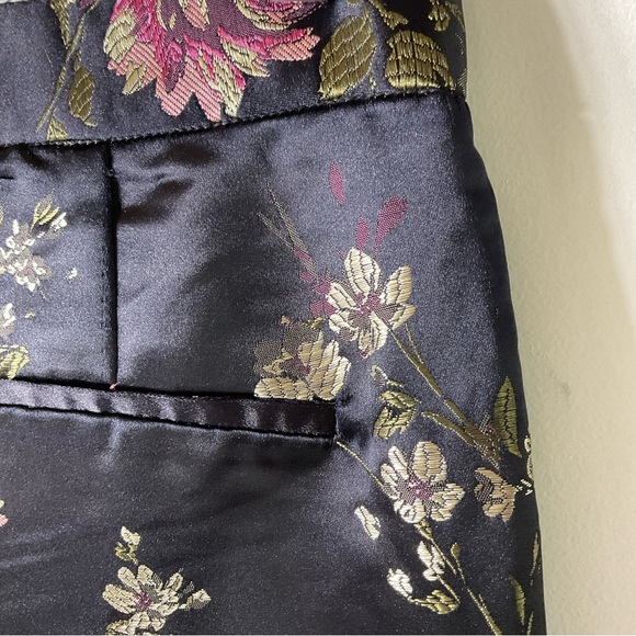 Zara Pants Silk Kimono Asian Floral Black Pink Size S Ankle Trousers - Picture 7 of 15